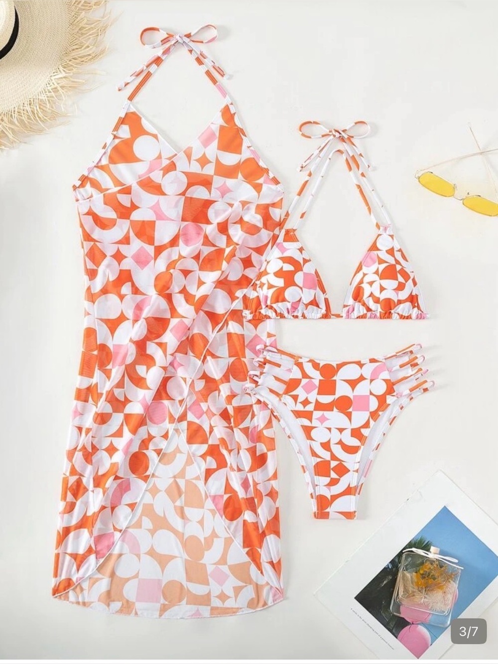 Orange 3-Piece Swim Set with Cover-Up